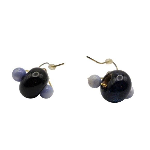 Women's Fashion Jewelry Blue Tone Beaded Loop Dangle Drop Hook Back Earrings - Picture 4 of 9